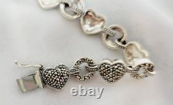 Judith Jack Sterling Silver Marcasite Heart & Circle Bracelet 7.75 In. 23.5 Gram