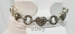 Judith Jack Sterling Silver Marcasite Heart & Circle Bracelet 7.75 In. 23.5 Gram