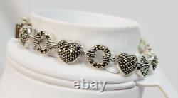 Judith Jack Sterling Silver Marcasite Heart & Circle Bracelet 7.75 In. 23.5 Gram