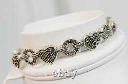 Judith Jack Sterling Silver Marcasite Heart & Circle Bracelet 7.75 In. 23.5 Gram