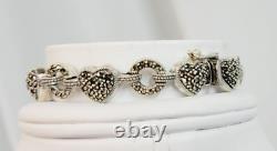 Judith Jack Sterling Silver Marcasite Heart & Circle Bracelet 7.75 In. 23.5 Gram