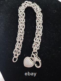 Judith Ripka 925 Sterling Silver Verona Heart CZ Byzantine Chain Bracelet 7.5