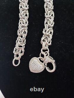 Judith Ripka 925 Sterling Silver Verona Heart CZ Byzantine Chain Bracelet 7.5