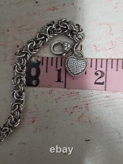 Judith Ripka 925 Sterling Silver Verona Heart CZ Byzantine Chain Bracelet 7.5