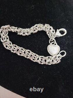 Judith Ripka 925 Sterling Silver Verona Heart CZ Byzantine Chain Bracelet 7.5