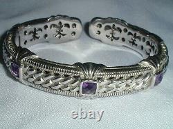 Judith Ripka Bold Sterling Clamper Bracelet With Amethysts- Hinged