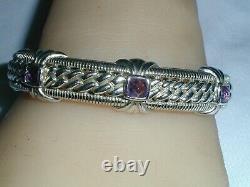 Judith Ripka Bold Sterling Clamper Bracelet With Amethysts- Hinged