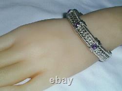 Judith Ripka Bold Sterling Clamper Bracelet With Amethysts- Hinged