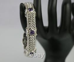 Judith Ripka Purple Amethyst Sterling Silver 7-1/8 Cuff Bangle Bracelet 49g