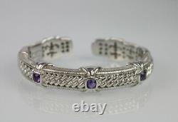 Judith Ripka Purple Amethyst Sterling Silver 7-1/8 Cuff Bangle Bracelet 49g