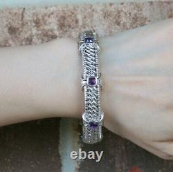 Judith Ripka Purple Amethyst Sterling Silver 7-1/8 Cuff Bangle Bracelet 49g