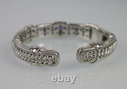 Judith Ripka Purple Amethyst Sterling Silver 7-1/8 Cuff Bangle Bracelet 49g