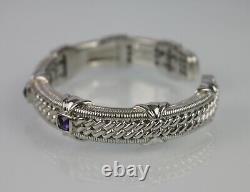 Judith Ripka Purple Amethyst Sterling Silver 7-1/8 Cuff Bangle Bracelet 49g