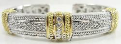 Judith Ripka Sterling Silver 18K Yellow Gold One Diamond Section Cuff Bracelet