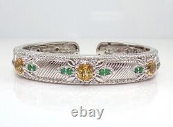 Judith Ripka Sterling Silver Citrine & Emerald Kick Hinge Cuff Bracelet LLK3