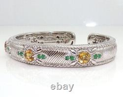 Judith Ripka Sterling Silver Citrine & Emerald Kick Hinge Cuff Bracelet LLK3