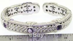 Judith Ripka Sterling silver 2.0CT amethyst hinged cuff bracelet