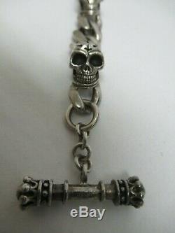 KING BABY Day of Dead Integrated SKULL BRACELET Solid 925 Sterling Silver $1310+