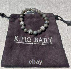 King Baby Studio Bracelet 8mm Labradorite with 925 Sterling Silver Hammered Beads