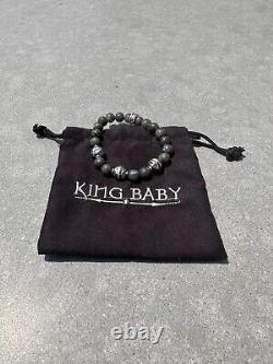 King Baby Studio Bracelet 8mm Labradorite with 925 Sterling Silver Hammered Beads