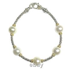 LAGOS Sterling Silver & 18K YG Luna Cultured Freshwater Pearl Station Bracelet