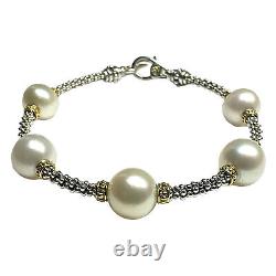 LAGOS Sterling Silver & 18K YG Luna Cultured Freshwater Pearl Station Bracelet