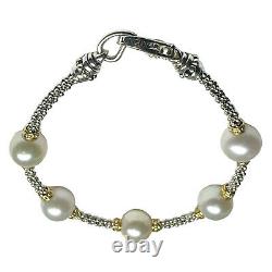 LAGOS Sterling Silver & 18K YG Luna Cultured Freshwater Pearl Station Bracelet