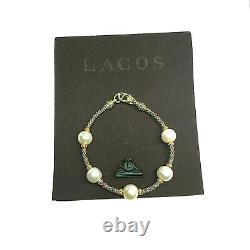 LAGOS Sterling Silver & 18K YG Luna Cultured Freshwater Pearl Station Bracelet