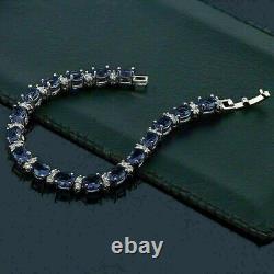 Lab Created Oval Cut Blue Sapphire Diamond Tennis Bracelet 14k White Gold Plated
