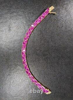 Ladies Gold-Plated Sterling Silver Link Bracelet withHot Pink Triangular Stones