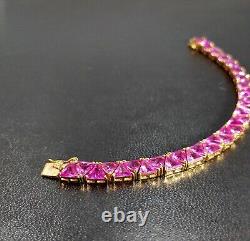 Ladies Gold-Plated Sterling Silver Link Bracelet withHot Pink Triangular Stones