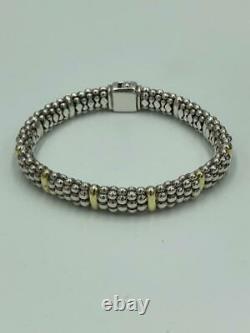 Lagos Caviar Sterling Silver 18K Gold 9mm Wide 45 Gram Bracelet Stunning