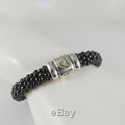 Lagos Sterling Silver 18k 9mm Black Caviar Beaded Bracelet
