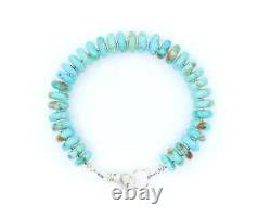 Large 10mm Kingman Blue Green Turquoise Bracelet, Sterling Silver, Lobster Clasp