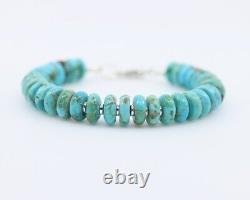 Large 10mm Kingman Blue Green Turquoise Bracelet, Sterling Silver, Lobster Clasp