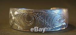 Large Native American Pacific NW BC Sterling Silver Bracelet King Salmon Brother