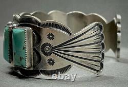 Large Navajo Sterling Silver Turquoise Cuff Bracelet HEAVY & GORGEOUS