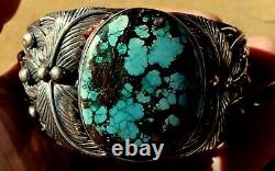 Large Old Pawn Navajo Sterling Silver & Turquoise Stone Cuff Bracelet