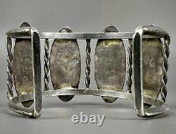 Large Vintage Zuni Sterling Silver Coral Snake Eye Shadowbox Cuff Bracelet OLD
