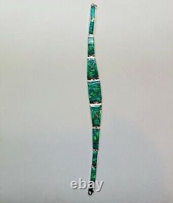 Light Green Fire Opal 950 Sterling Silver Chain Tennis Bracelet Designed 7.5