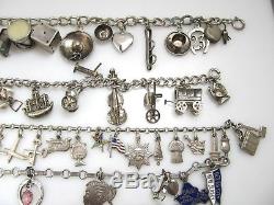 Lot Of 5 Vintage Loaded Sterling Silver Charm Bracelets Movable Enamel Travel