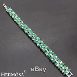 Luxury Hermosa Jewelry. 925 Sterling Silver Genuine Green Emerald Bracelets 8'