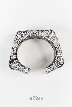 MCL White Multicolor Sterling Silver Enamel & Crystal Open Cuff Bracelet