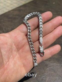 MOISSANITE Mens Real 925 Silver Men's Franco Bracelet ICED Passes Diamond Tester