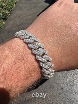 MOISSANITE Prong Cuban Link Bracelet 925 Silver Iced Pass Diamond Tester Hip Hop