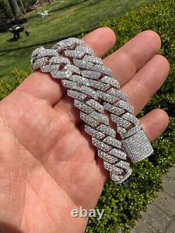 MOISSANITE Prong Cuban Link Bracelet 925 Silver Iced Pass Diamond Tester Hip Hop