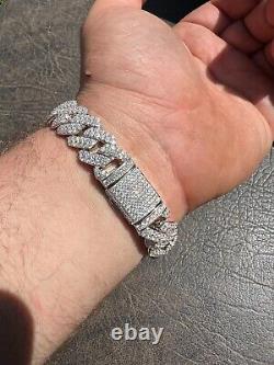 MOISSANITE Prong Cuban Link Bracelet 925 Silver Iced Pass Diamond Tester Hip Hop