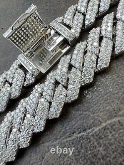 MOISSANITE Prong Cuban Link Bracelet 925 Silver Iced Pass Diamond Tester Hip Hop