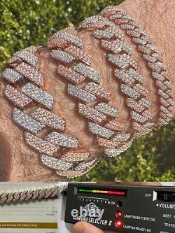 MOISSANITE Real Miami Cuban Link Prong Bracelet Iced 14k Rose Gold & 925 Silver