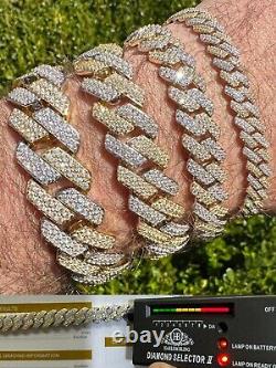 MOISSANITE Real Solid Miami Cuban Link Prong Bracelet Iced 14k Gold & 925 Silver